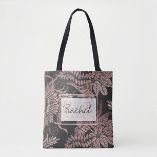 Tote Bag Monogramme de dessins floraux Roses chic Gold et B