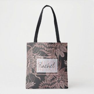 Tote Bag Monogramme de dessins floraux Roses chic Gold et B
