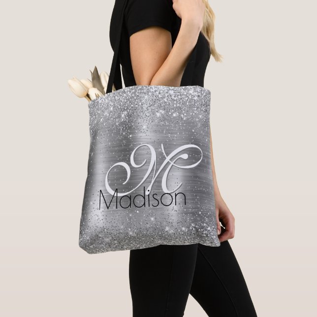 Tote Bag Monogramme de fausse parties scintillant en métal  (De près)