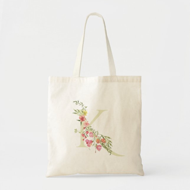 Tote Bag Monogramme de fête prénuptiale K fleurs de mariage (Devant)