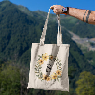Tote Bag Monogramme de feuillage floral élégant