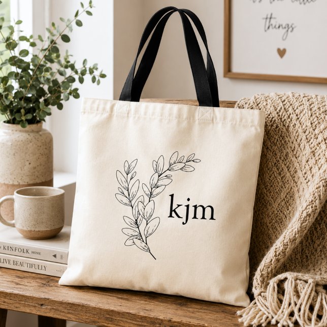 Tote Bag Monogramme de feuillage minimaliste  (Créateur téléchargé)
