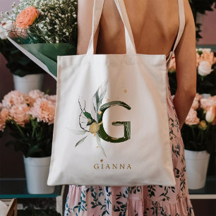 Tote Bag Monogramme de feuillage tropical avec la lettre «G