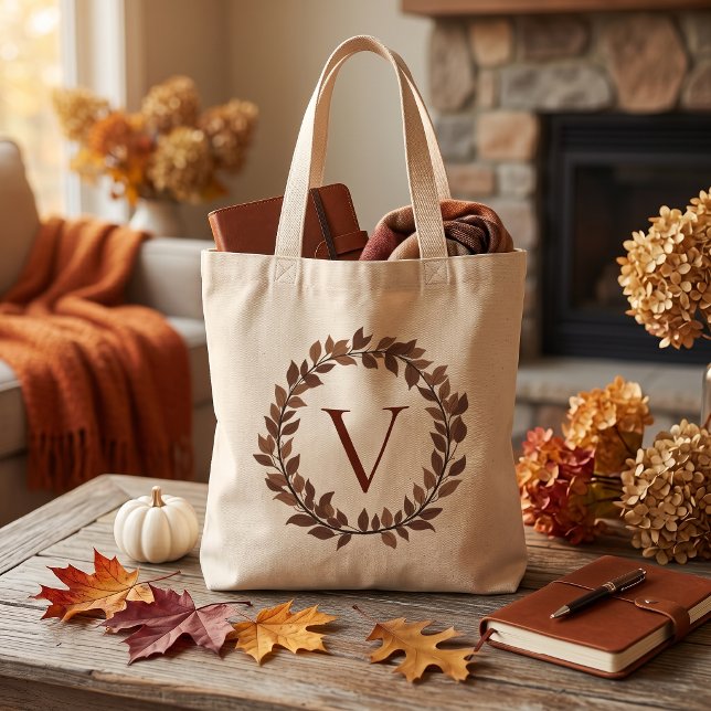 Tote Bag Monogramme de feuille d'automne Nom initial Concep (Autumn Leaf Monogram Initial Name Fall Design Tote Bag
)