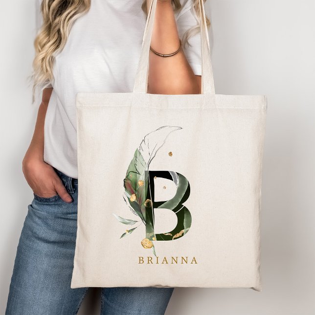 Tote Bag Monogramme de feuilles tropicales Lettre "B" Perso (Créateur téléchargé)