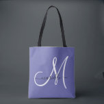 Tote Bag Monogramme de fille bleu à perches blanches<br><div class="desc">Un élégant monogramme de script moderne blanc et noir sur un plateau de service arrière - plan periwinkle tendance. Moderne et élégant.</div>