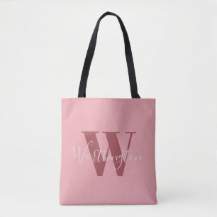 Tote Bag Monogramme de fille et nom rose roux