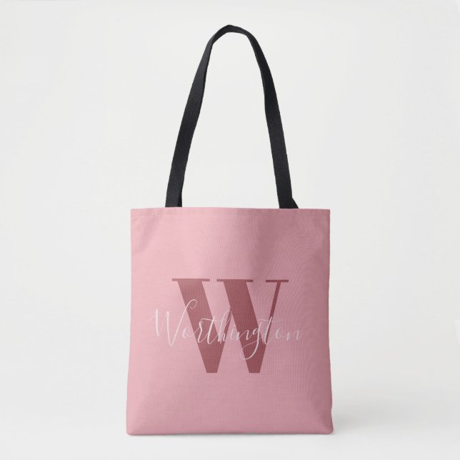 Tote Bag Monogramme de fille et nom rose roux (Devant)