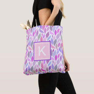 Tote Bag Monogramme de filles à feuilles botaniques roses m