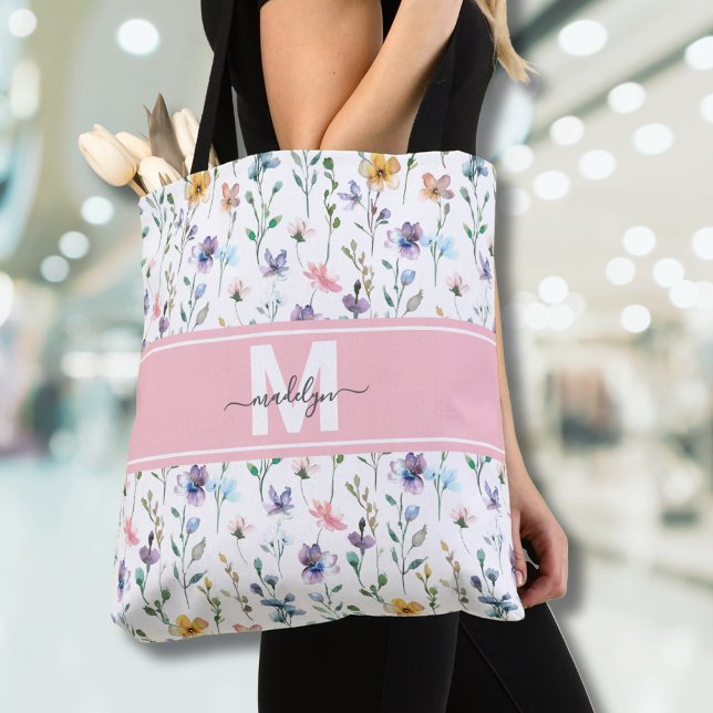Tote Bag Monogramme de fleur sauvage élégante (Elegant Wildflower Monogram Tote Bag )