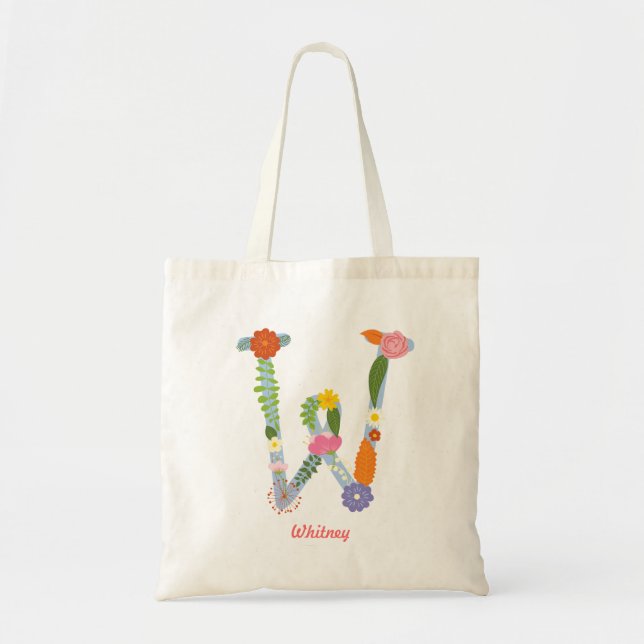 Tote Bag Monogramme de fleur Whimsical Rustique (W) (Devant)