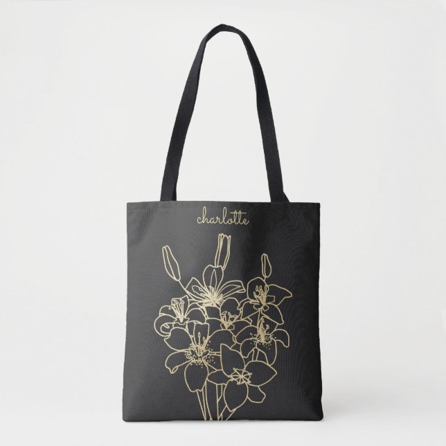 Tote Bag Monogramme de fleurs d'or (Devant)