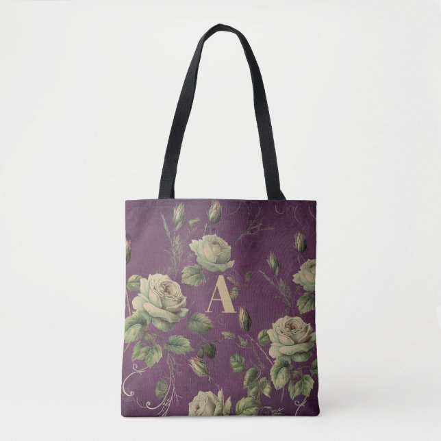 Tote Bag Monogrammé de fleurs vintage  (Devant)