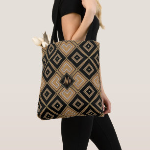 Tote Bag Monogramme de géoPattn-V2 Gold+Black ArtDeco