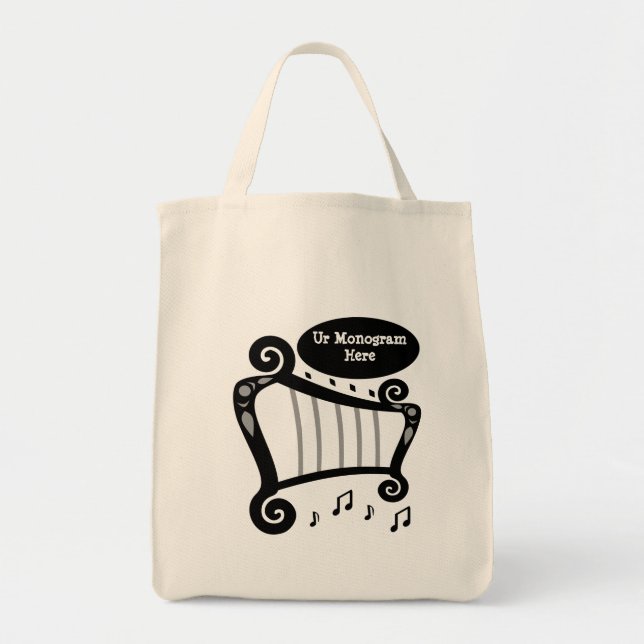 Tote Bag Monogramme de harpe noire et blanche (Devant)