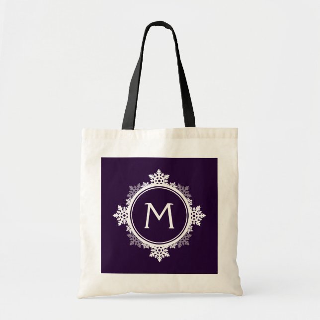 Tote Bag Monogramme de la couronne de neige dans le violet  (Devant)