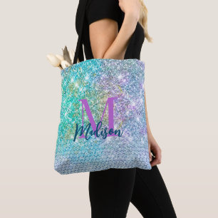 Tote Bag Monogramme de la fausse parties scintillant Turquo