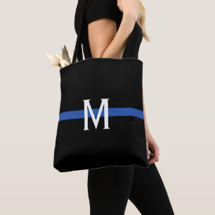 Tote Bag Monogramme de la ligne bleue mince de la police