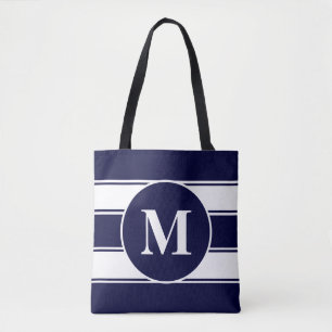 Tote Bag Monogramme de la marine nautique et de la bande bl