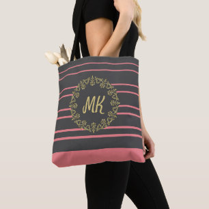Tote Bag Monogramme de la pêche et du gris