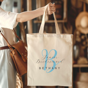 Tote Bag Monogramme de la servante initiale Aqua Blue