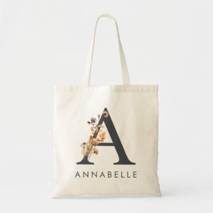 Tote Bag Monogramme de lettre A de fleur sauvage boho
