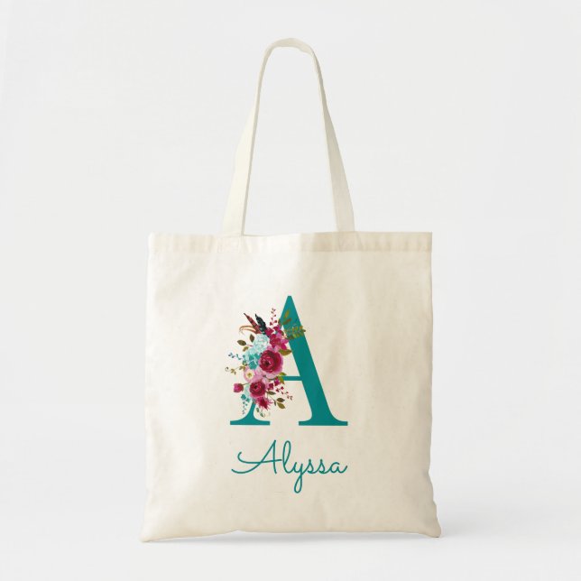 Tote Bag Monogramme de lettre A en écriture florale sarcell (Devant)