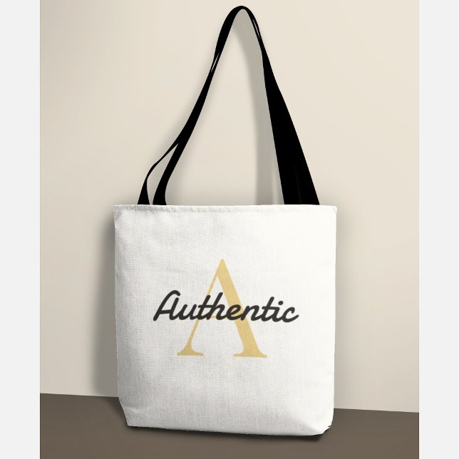 Tote Bag Monogramme de lettre A en or avec affirmation posi (Créateur téléchargé)
