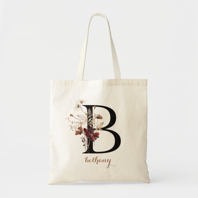 Tote Bag Monogramme de lettre "B" personnalisé moderne flor (Devant)