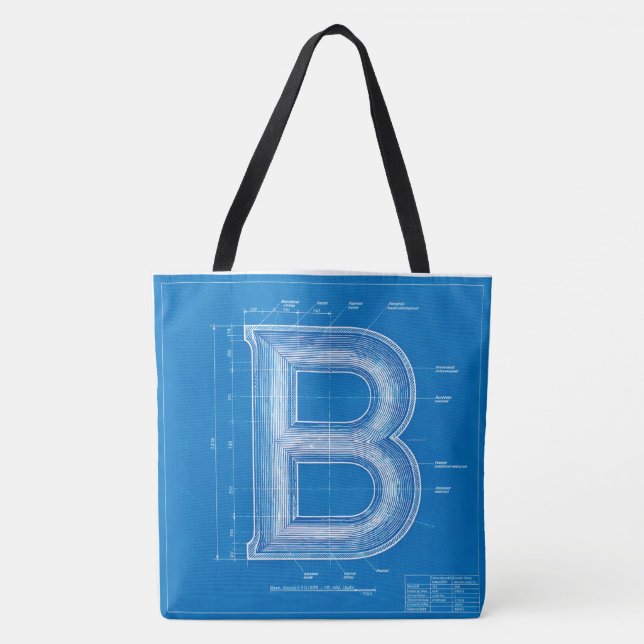 Tote Bag Monogramme de lettre B sur plan (Devant)