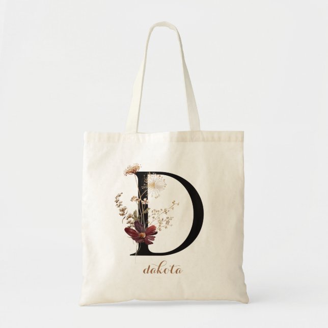 Tote Bag Monogramme de lettre "D" personnalisé moderne flor (Devant)