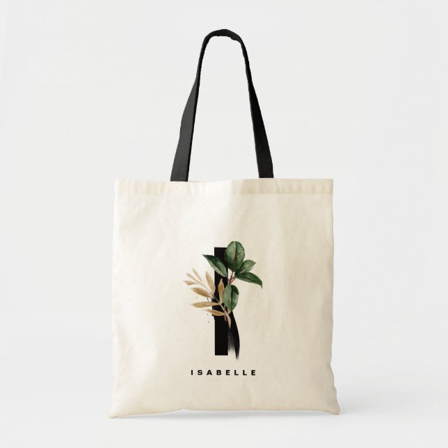 Tote Bag Monogramme de lettre I de verdure tropicale person (Devant)