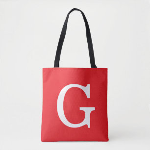 Tote Bag Monogramme de lettre initiale rouge blanc simple