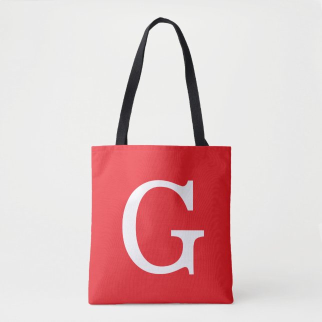 Tote Bag Monogramme de lettre initiale rouge blanc simple (Devant)