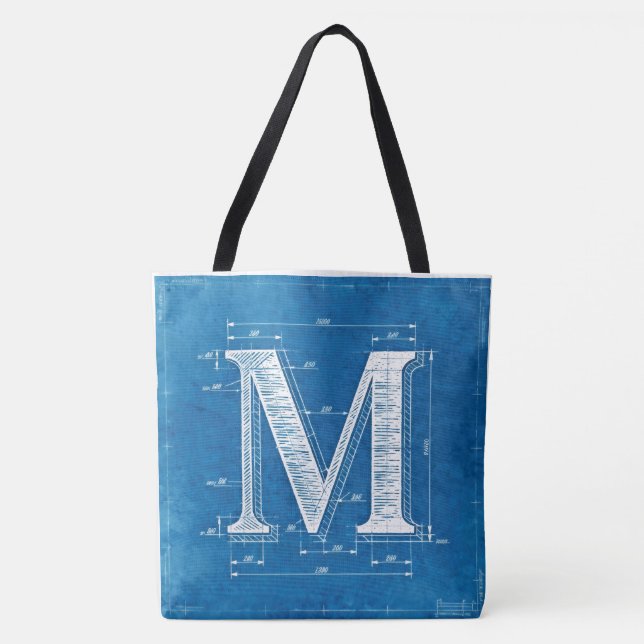 Tote Bag Monogramme de lettre M sur plan (Devant)