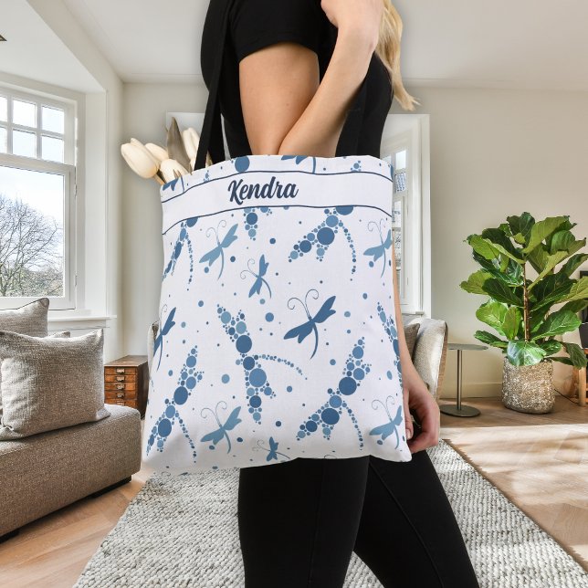 Tote Bag Monogramme de libellules bleues (Créateur téléchargé)
