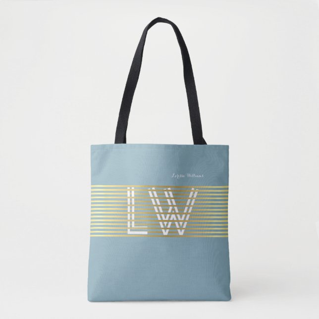 Tote Bag monogramme de lignes dorées entrelacées (Devant)