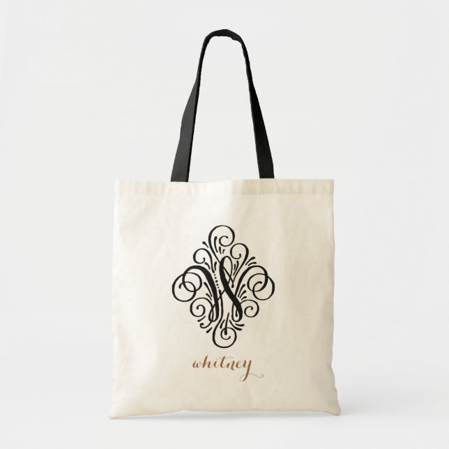 Tote Bag Monogramme de l'ornement Laver personnalisé "W" in (Devant)