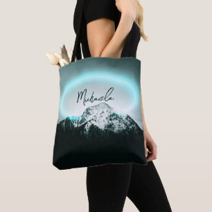 Tote Bag Monogramme de lumière de néon bleu mystérieux de m