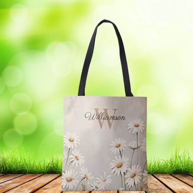 Tote Bag Monogramme de marguerite rustique (Créateur téléchargé)