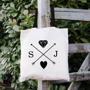 Tote Bag Monogramme de Mariage Flèche noire et blanche