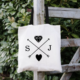 Tote Bag Monogramme de Mariage Flèche noire et blanche