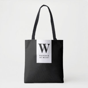 Tote Bag Monogramme de mariage noir intemporel Conception