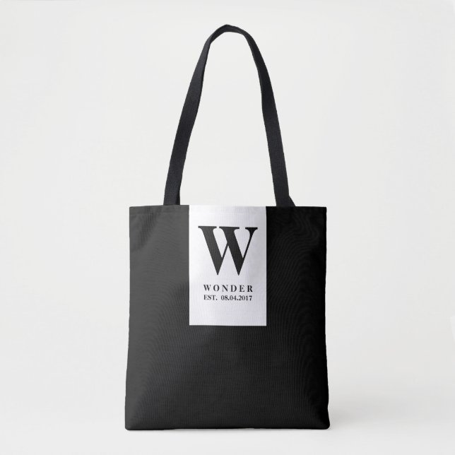 Tote Bag Monogramme de mariage noir intemporel | Conception (Devant)