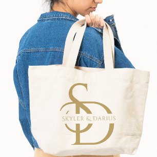 Tote Bag Monogramme de mariage simple personnalisé avec nom