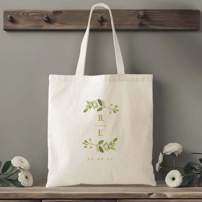 Tote Bag Monogramme de mariage Vert et Or (Créateur téléchargé)