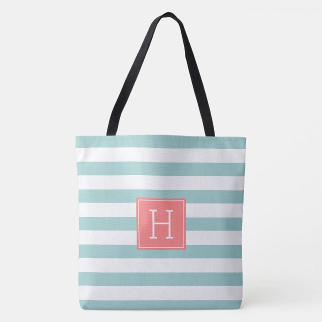 Tote Bag Monogramme de menthe et de corail (Devant)
