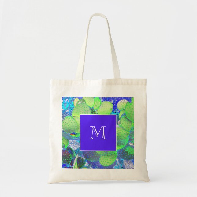 Tote Bag Monogramme de motards vert vert désert Pear Cactus (Devant)
