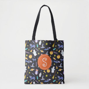 Tote Bag Monogramme de motif d'amis de Halloween