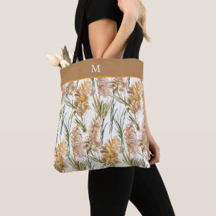 Tote Bag Monogramme de Motif de grasse Pampas vert et Brown